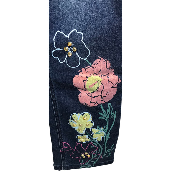 DG2 Diane Gilman Women's Skinny Jeans Floral Embroidered Dark Wash Cotton 4T NWT - Picture 2 of 9